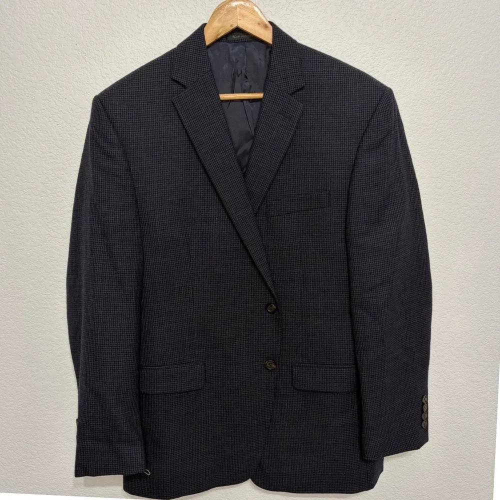 Lauren Ralph Lauren Mens 42R Wool Blazer Navy Blue Black Houndstooth Sport Coat